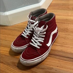 Vans Men's Red and White High-Top Sneakers